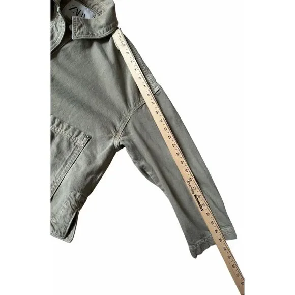 Zara Oversized Jacket Shacket Utility Cotton Green Small - Picture 7 of 10